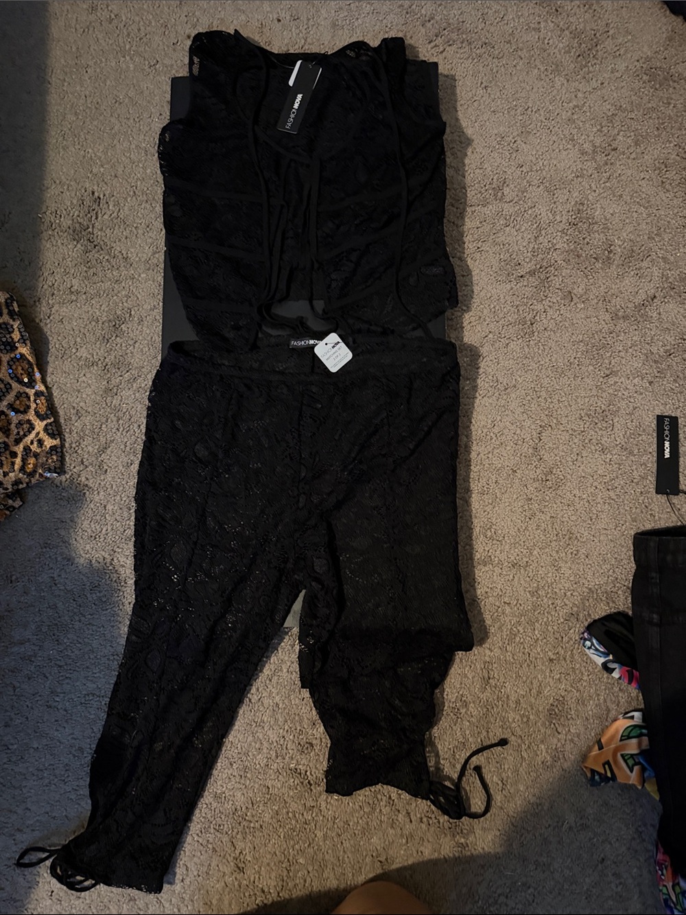 Fashion Nova Black Lace Two-Piece Set